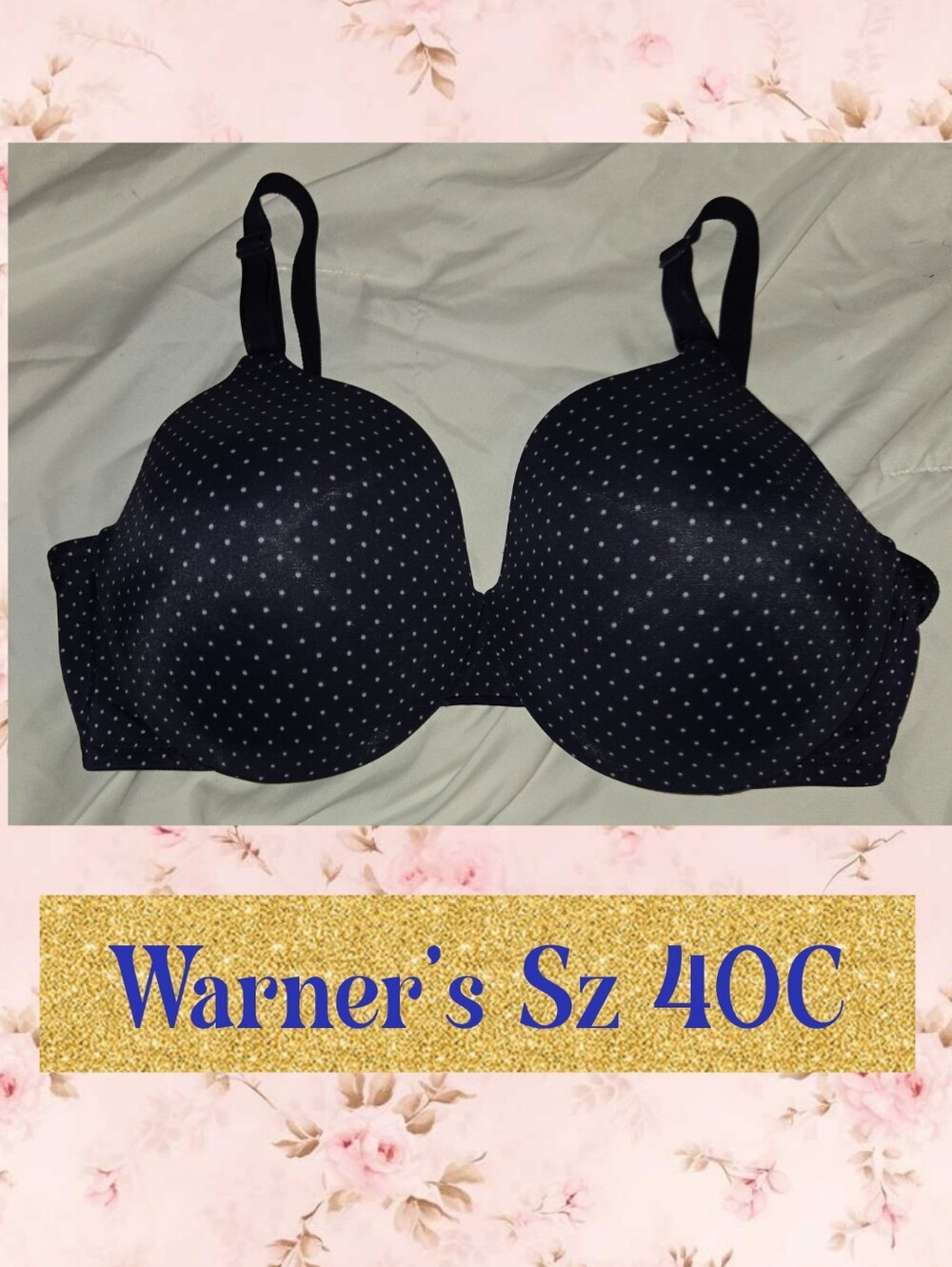 Warner's Blue Polka Dot Full Coverage Bra Sz 40C